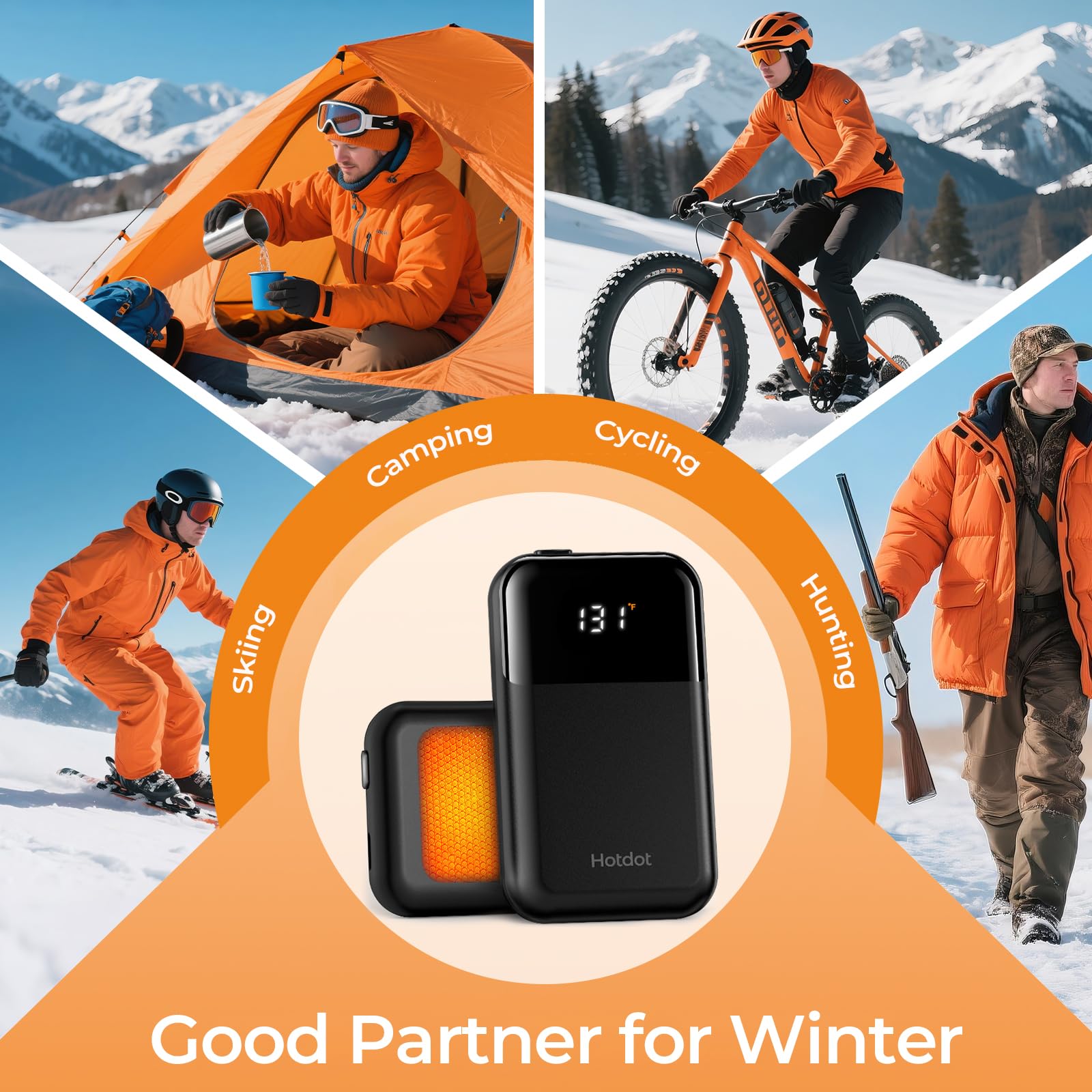 Hotdot Hand Warmers Rechargeable, Heat Levels (104–131°F), Real-Time Temp & Battery Display, Electric Hand Warmers, Fast Heating, Fits in Gloves/Pocket, Gifts for Women & Men