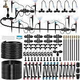 230FT Drip Irrigation System for Garden with 38pcs Adjustable Copper Nozzles &amp; Emitters, Automatic Garden Watering System with 1/2" &amp; 1/4" Tubing for Raised Bed, Yard, Greenhouse, Potted Plants, Lawn