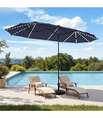 Ainfox 13ft Rectangle Patio Umbrella with Base, Double-Sided Twin Outdoor Market Umbrella with Crank & 1.5