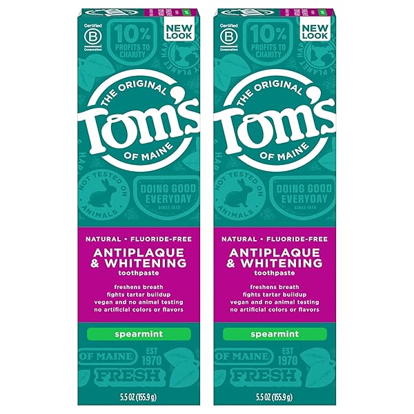 TOM’S OF MAINE FLUORIDE-FREE ANTIPLAQUE & WHITENING NATURAL TOOTHPASTE, 5.5 OUNCE (PACK OF 2) – PACKAGING MAY VARY