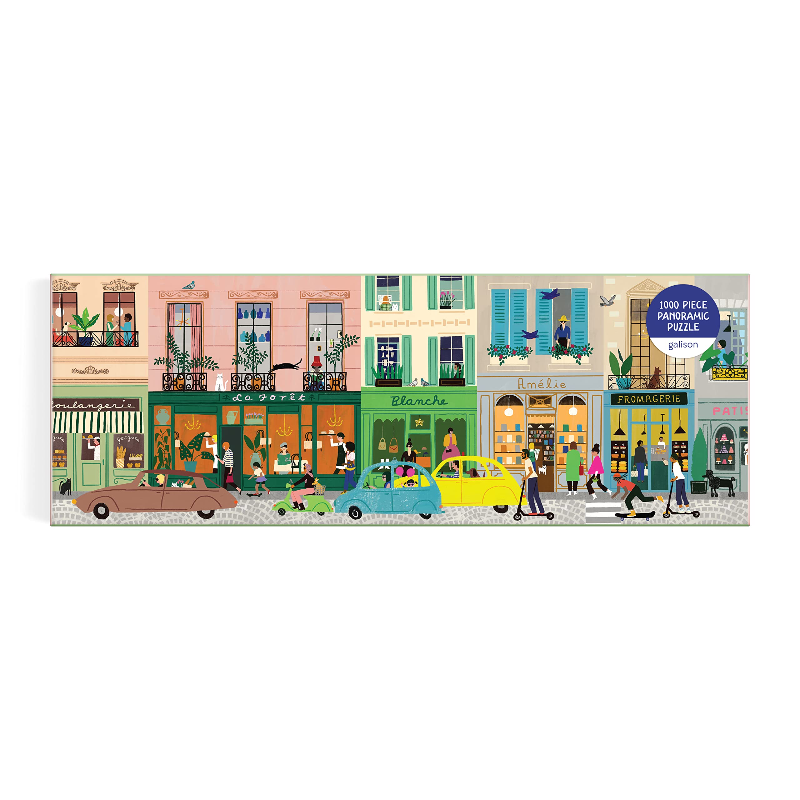 Galison Parisian Life – 1000 Piece Panoramic Puzzle Fun and Challenging Activity with Bright and Bold Artwork of Everyday Living in Paris for Adults and Families