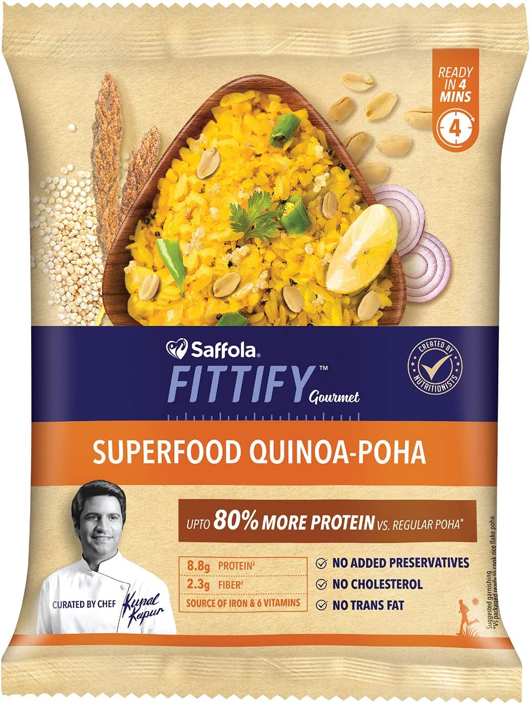 Saffola Fittify Gourmet Superfood Quinoa Poha, Power Breakfast, 6 X 60 g