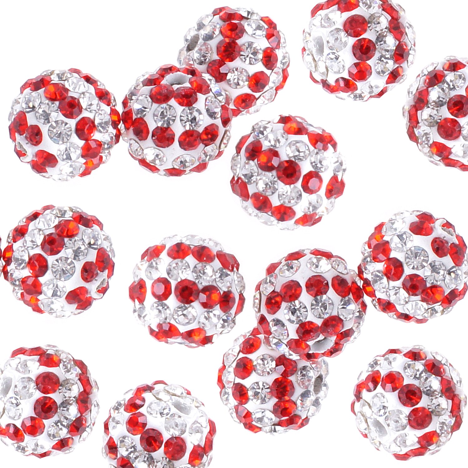 RUBYCA Stripes Czech Crystal Round Disco Ball Clay Beads fit Shamballa Jewelry (100pcs, 10mm, Red)