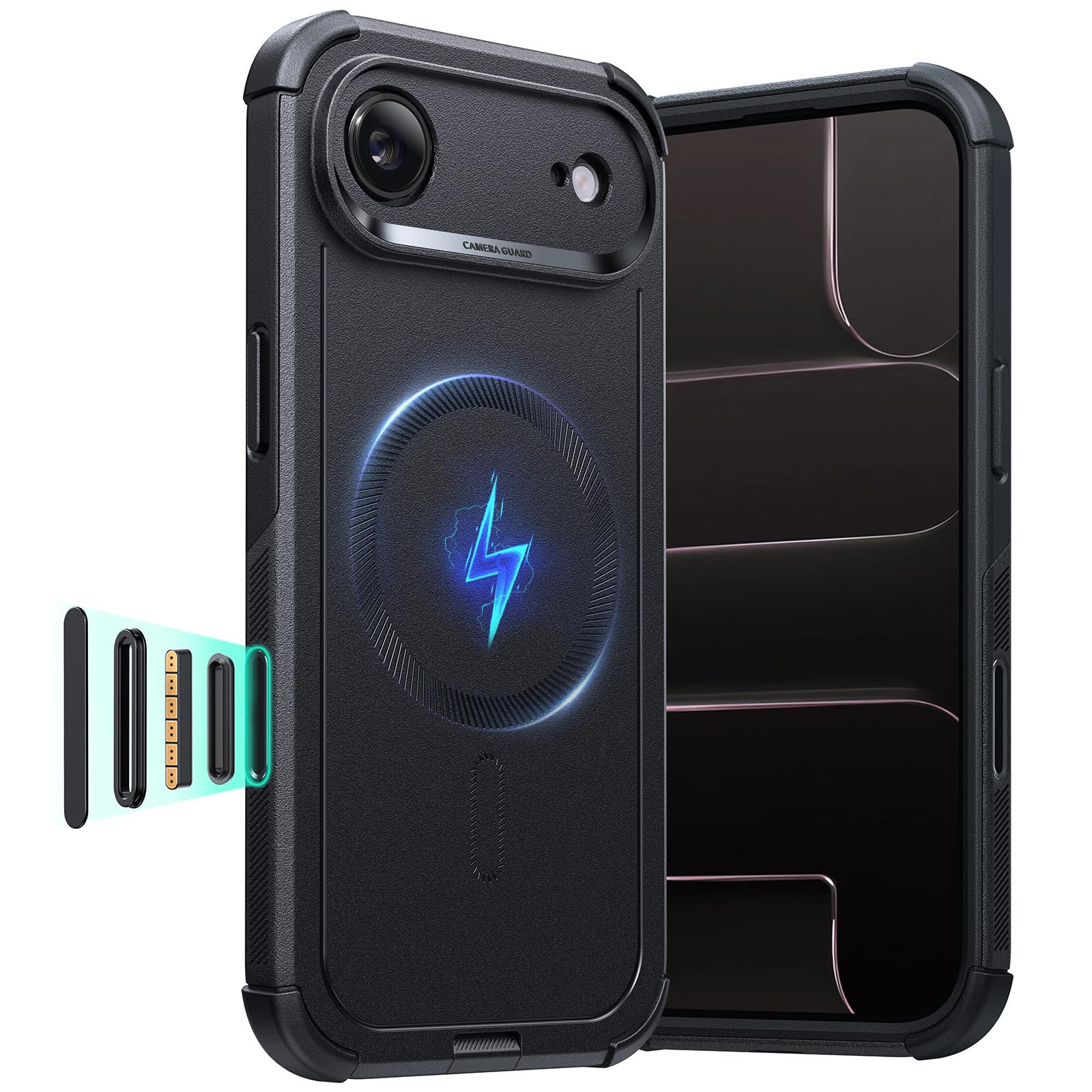 Photo 1 of ESR for iPhone Air Case, 7X Military-Grade Drop Protection with Camera Control, Shock-Absorbing iPhone 17 Air Phone Rugged Cover, Compatible with MagSafe Accessories, Magnetic Cyber Series, Black
