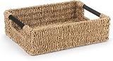 woodluv Large Weaved Storage Basket Seagrass with Wooden Handles 27.5x37.5x11 cm