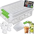 GORILLA GRIP Stackable Ice Cube Tray and Bucket Set for Freezer, Includes 2 Trays with Lid and Scooper, Easy Release, Makes 56 Cubes for Cocktail Soda Coffee, Leak Proof Bin Kit, Kitchen Tool, Green