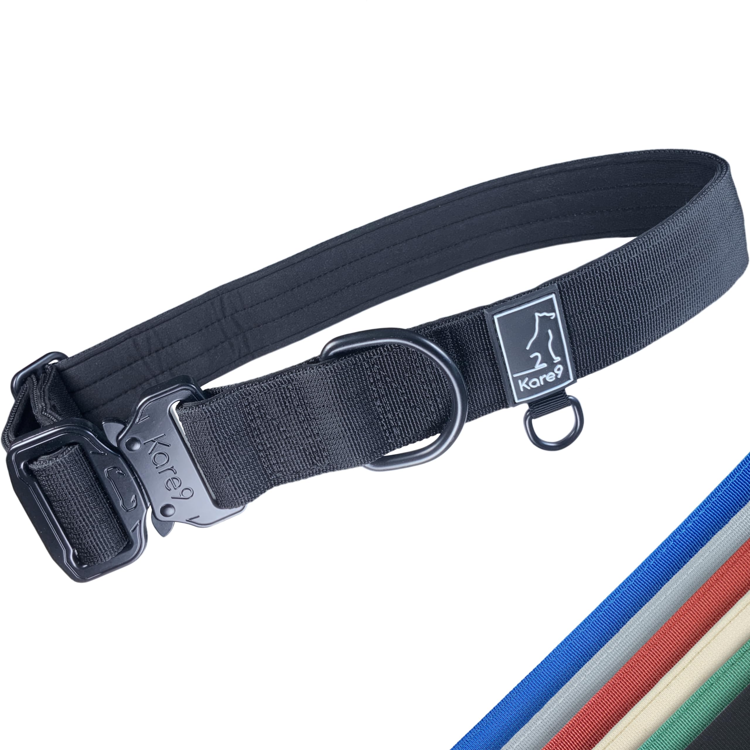 Kare9 Extra Strong Black Dog Collar for Large Dogs | Adjustable from 45cm - 70cm | Padded Dog Collar w/ Secure Metal Buckle — image 1