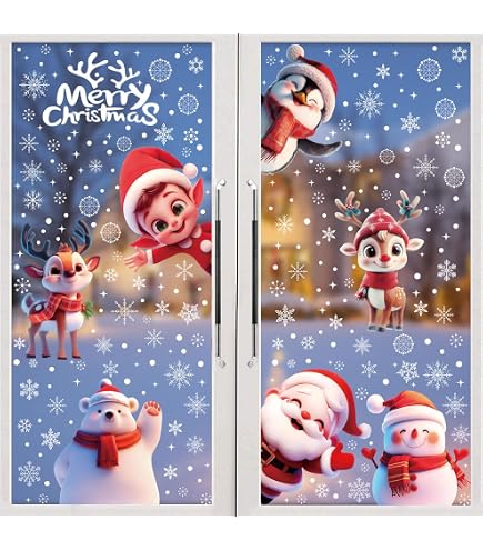 Feliciay 101 Pegatinas Electrostáticas Para Ventanas De Navidad, Reutilizables, Para Ventanas De Navidad, Papá Noel (5 Hojas