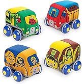 Melissa & Doug Pull-Back Construction Vehicles - Soft Baby Toy Play Set of 4 VehiclesSoft Toy Cars for Infants, Construction