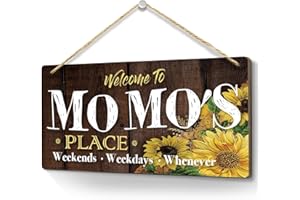 SIUMEILI Momo Gifts Grandma Gifts Sunflower Gifts for Women Birthday Gifts for Nana Mimi Nanny Gigi Granny Decorative Front Door Home Wall Decor Wood Hanging Sign Vintage Wall Art, Welcome to Momo's Place
