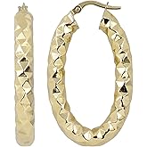 Kooljewelry 14k Yellow Gold 5 mm Bold Diamond-cut Oval Hoop Earrings