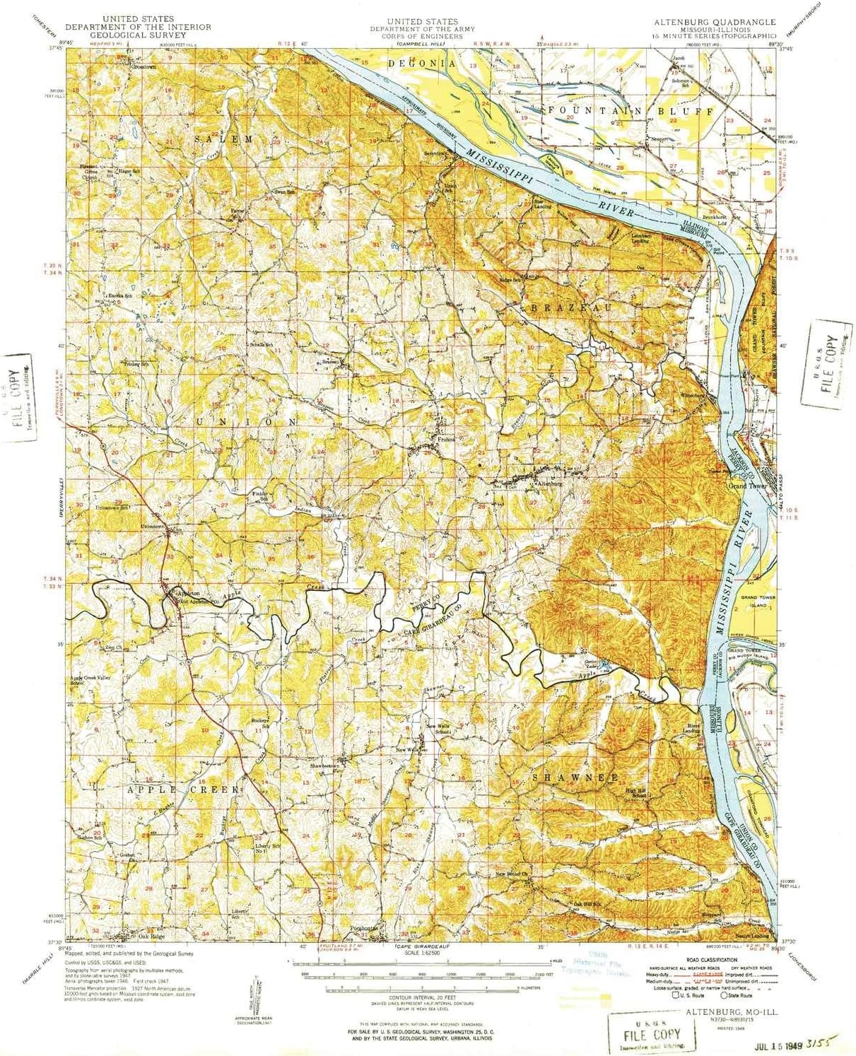 YellowMaps Altenburg MO topo map, 1:62500 Scale, 15 X 15 Minute, Historical, 1949, 20.7 x 16.9 in
