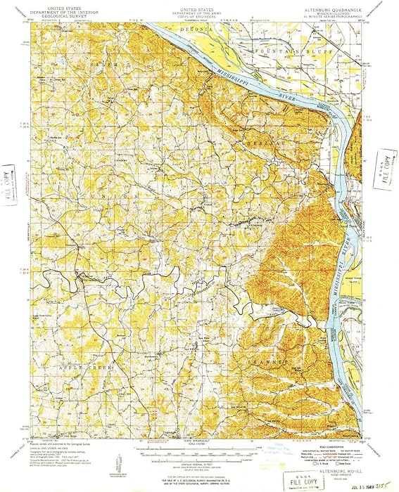 YellowMaps Altenburg MO topo map, 1:62500 Scale, 15 X 15 Minute, Historical, 1949, 20.7 x 16.9 in