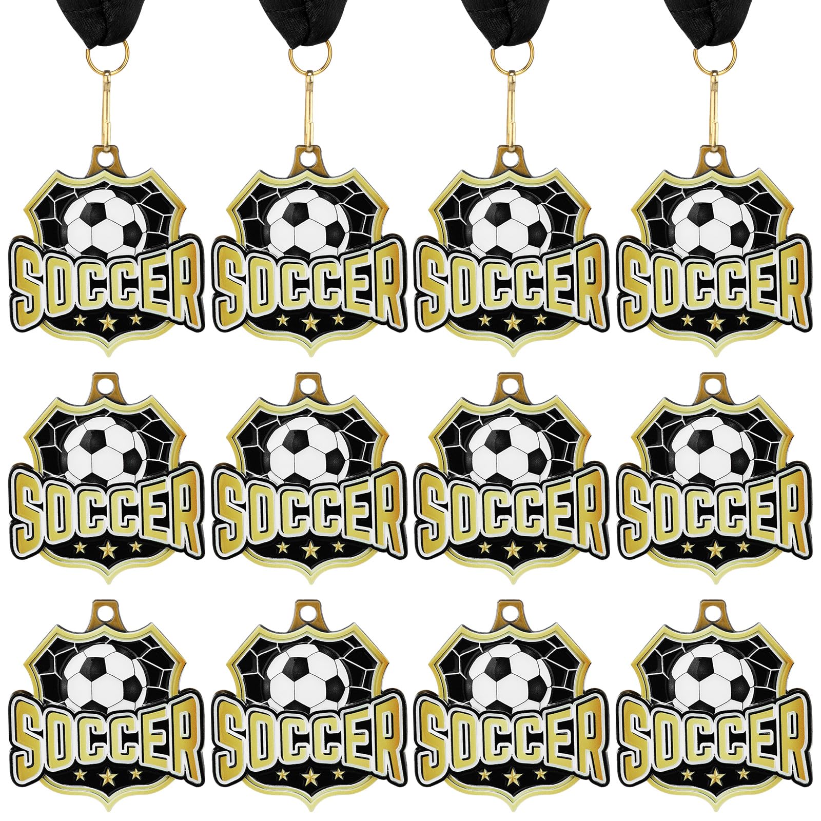 Photo 1 of Ecation 12 Pcs Soccer Medals 2 Inch Soccer Team Medal Awards Gold Soccer Sports Award Medals Soccer Metal Medals with Neck Ribbon for Kids