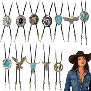 12 Pcs Mens Bolo Tie, Adjustable Bolo Ties for Men, Handmade Vintage | Cowboy Ties for Men, Western Cowboy Accessories Leathe