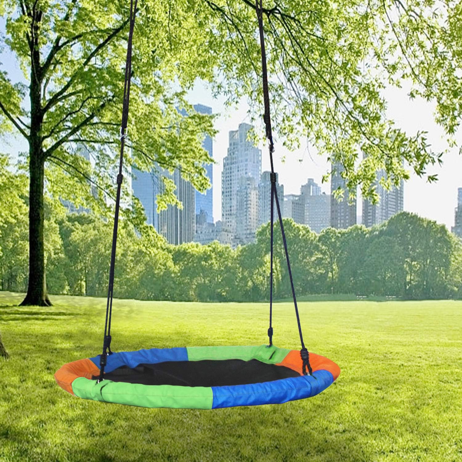 Lovely Snail Tree Swing 40 Inch Outdoor Large Round Saucer Swing Platform for Kids Adults with Flags Adjustable Ropes for Backyard Playground Swingset, 400 Lbs: Toys & Games