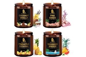 DL DREAMY DEWLA 4 Pack Scented Candles Set, Natural Soy Candles for Home Scented, Gifts for Men Women Aromatherapy Candle Sets, Scents of Pink Sands/Coconut Vanilla/Bahamian Breeze/Pineapple Cocktail