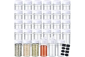 Eccliy 36 Pack 3 oz Clear Plastic Spice Jars with Label and Shaker Lids Empty Spice Bottles Seasoning Containers Seasoning Jars Shaker Condiment Pots for Pepper Herbs Powders (White)