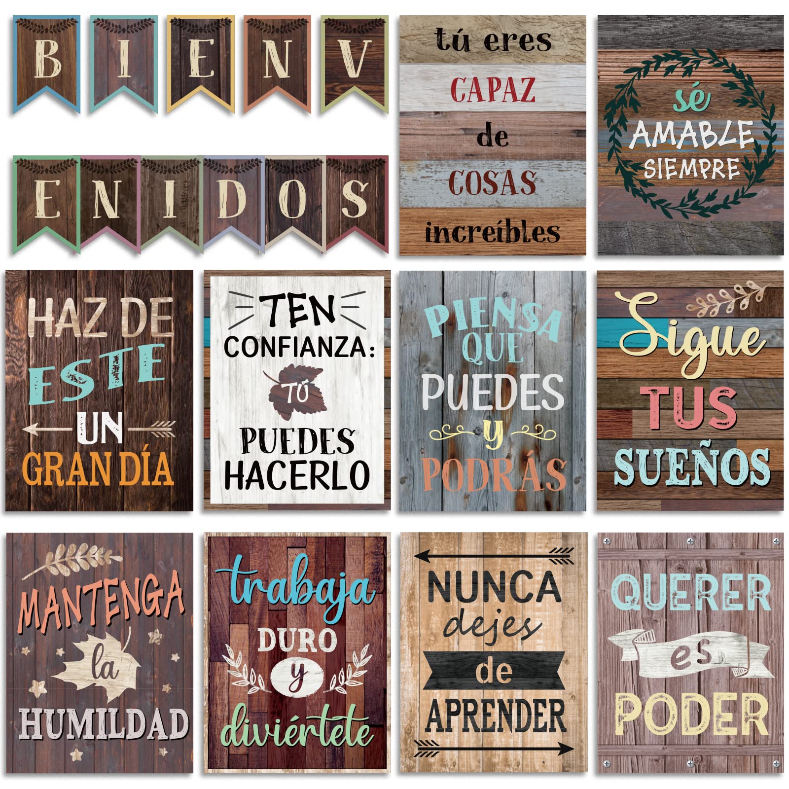 Photo 1 of 21 Pieces Bienvenidos Inspirational Spanish Posters Retro Industrial Style Spanish Motivational Posters Spanish Classroom Bulletin Board Set for Kid Classroom Office Bedroom Wall Art Decor