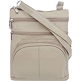 Roma Leathers Genuine Cross Body Purse Bag, Multi-Pocket (Beige)