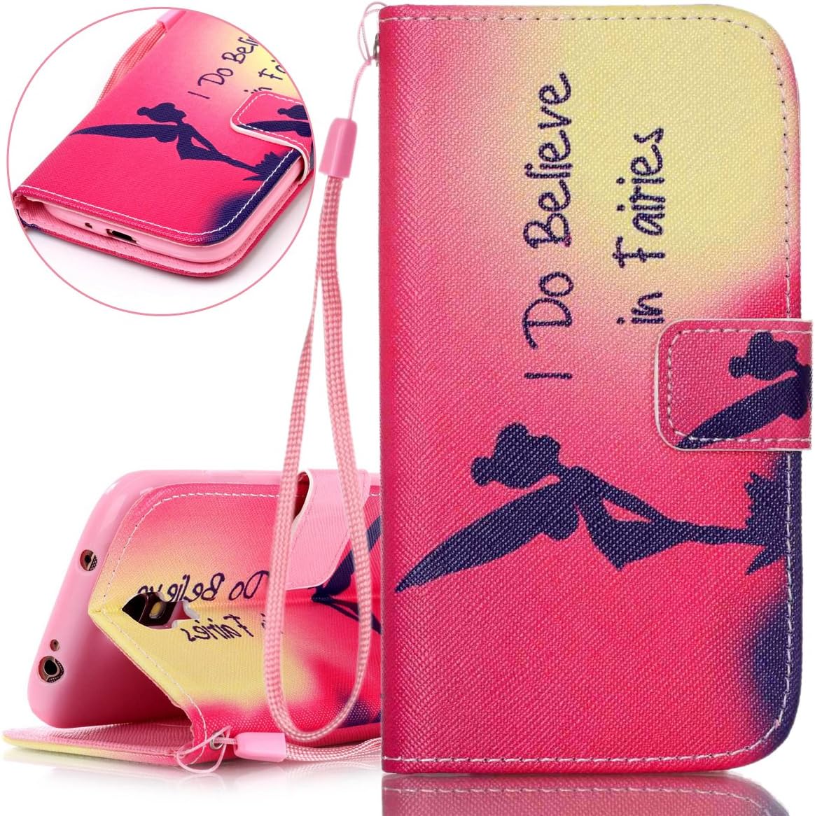 Samsung Galaxy S4 Case, Samsung Galaxy S4 Flip Case, ISAKEN Samsung Galaxy S4 Cover with Strap, Samsung Galaxy S4 Wallet Cover, Luxury Elegant Printing Drawing Design Pattern PU Leather Magnetic Stand Case Credit Card Slot Flip Protective Stand Case Cover for Galaxy S4 - girl Believe