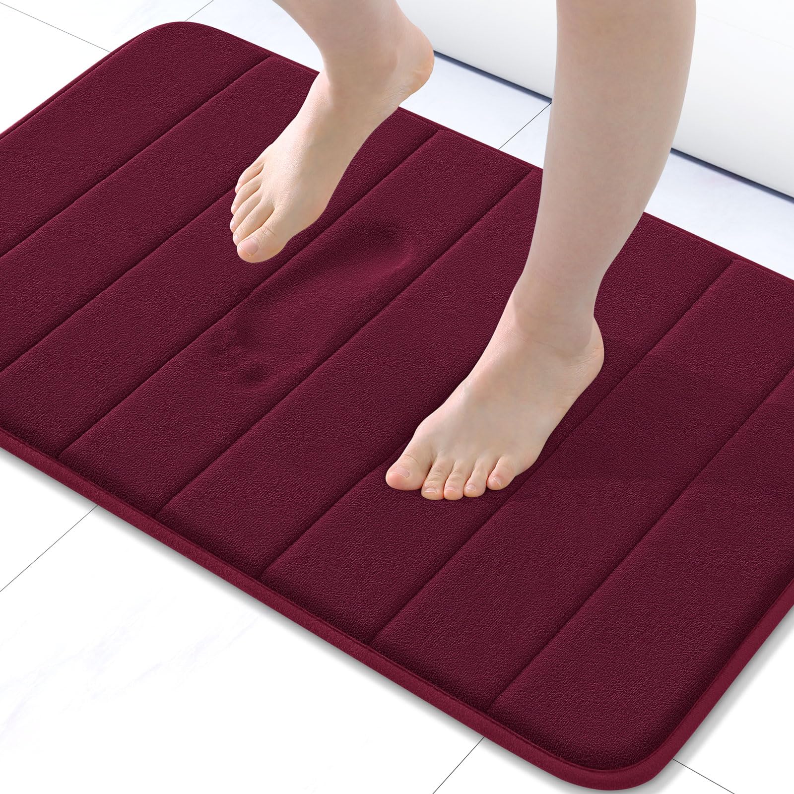 Buganda Memory Foam Bath Mat, 24" x 16", Ultra Soft and Non-Slip Bathroom Rugs, Water Absorbent and Machine Washable Bath Rug for Bathroom, Shower, and Tub, Burgundy — image 1