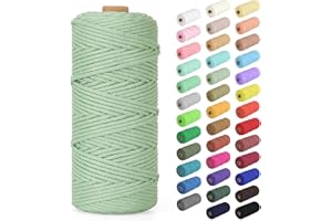 HOMEBOBO Macrame Cord 3mm x 109Yards (328Feet), Natural Cotton Macrame Rope - 4 Strands Twisted Macrame Cotton Cord for Wall Hanging, Plant Hangers, Crafts, Gift Wrapping and Wedding Decorations, Bluish Green