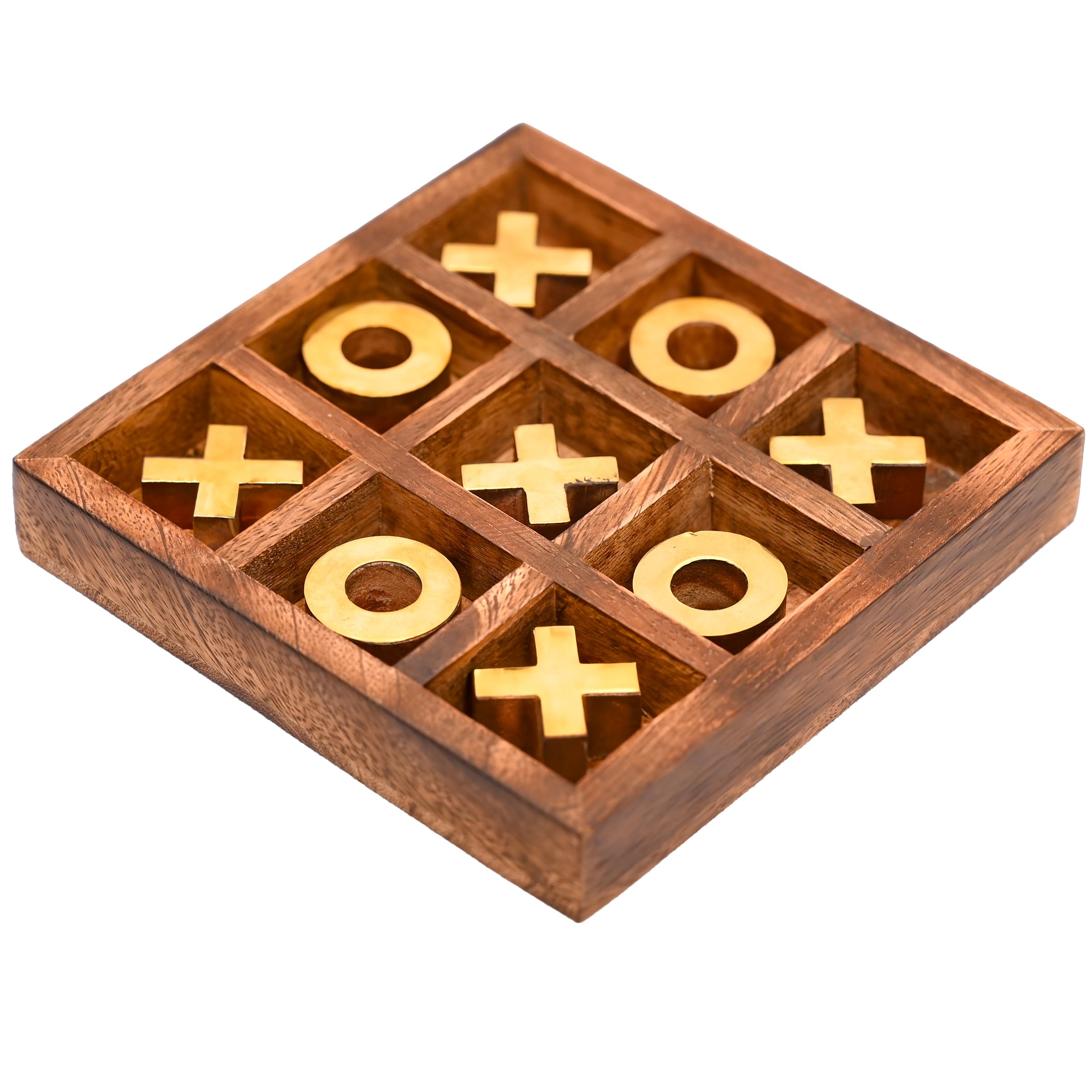 Photo 1 of Tarini Gallery Tic Tac Toe Wooden Board Game Handmade Noughts and Crosses Solid Two-Player Set for Party Travel Outdoor Indoor Coffee Table Décor and Gifting (Size-5"x5") (Design-1)