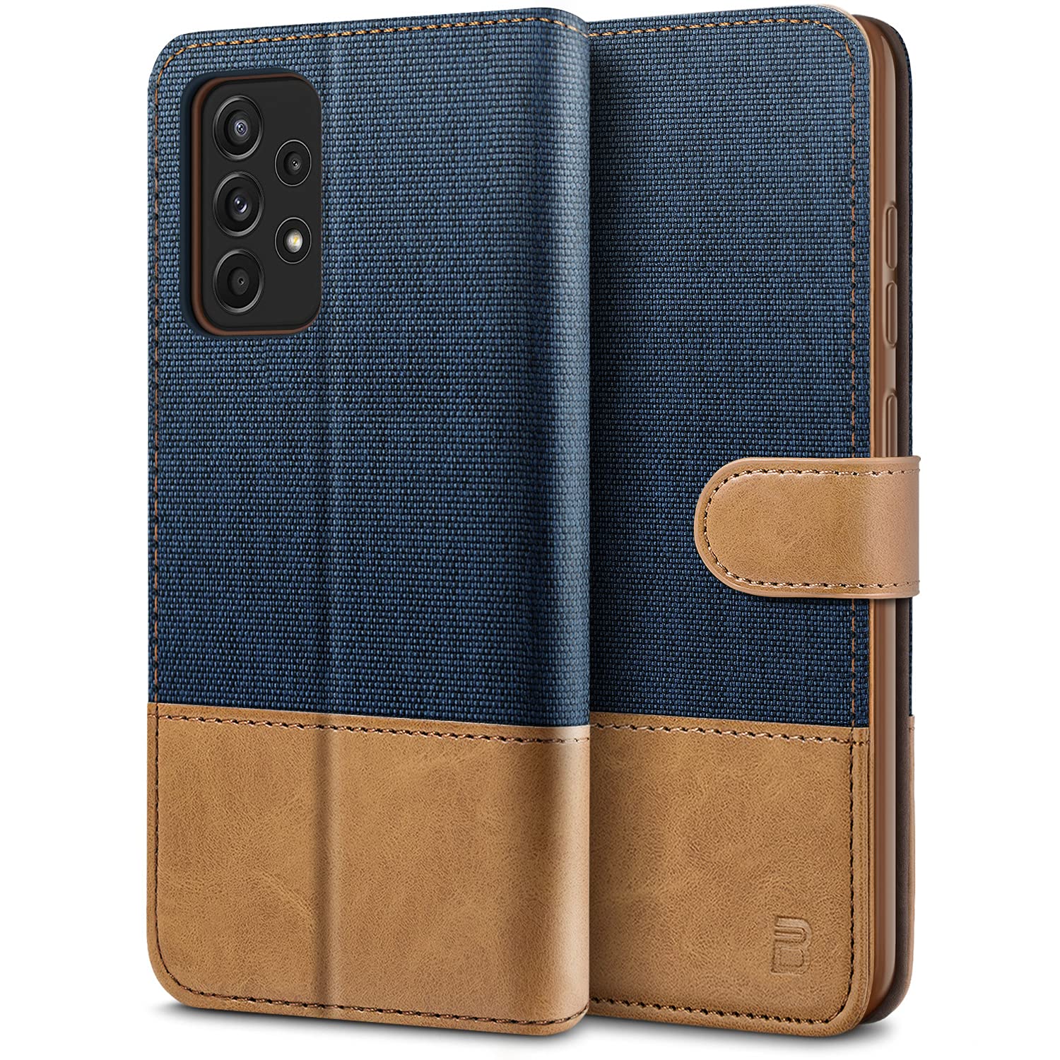 BEZ Case for Samsung A52S, Samsung A52 Case Compatible with Samsung Galaxy A52 / A52S, Flip Wallet Cover [Canvas Faux Leather] with Credit Card Holders, Kick Stand, Magnetic Closure, Blue Navy