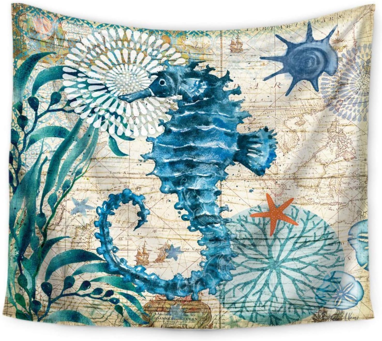 ECONIE Seahorse Tapestry Throw Bohemian Mandala Wall Hanging Tapestry Wall Art Decor Beach Throw Table Runner/Cloth 51" x 60"Inches (01)