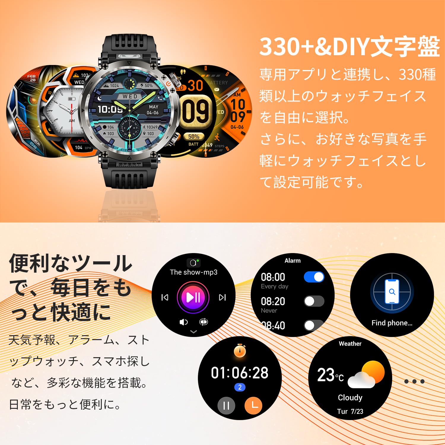 Mstopone Smart Watch (2025 First Sale, 1.7 inch Large Screen, Military Specifications, Sports Watch), iPhone Compatible, Flashlight, 600 mA Long Lasting Battery, Smart Watch, 100+ Exercise Modes, Sleep