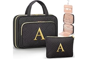 QINLINE Personalized Gifts for Women, Initial Toiletry Bag Hanging Travel Organizer & Makeup Cosmetic Bag with Embroidery Letter Teacher Appreciation Gift Birthday Christmas Gifts for Mom Wife Friend Sister