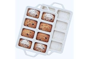 PinAmigos Silicone Mini Loaf Pan 2 Pack with Reinforced Metal Frame - Non-Stick 8-Cavity Baking Mold for Banana Bread, Cornbr