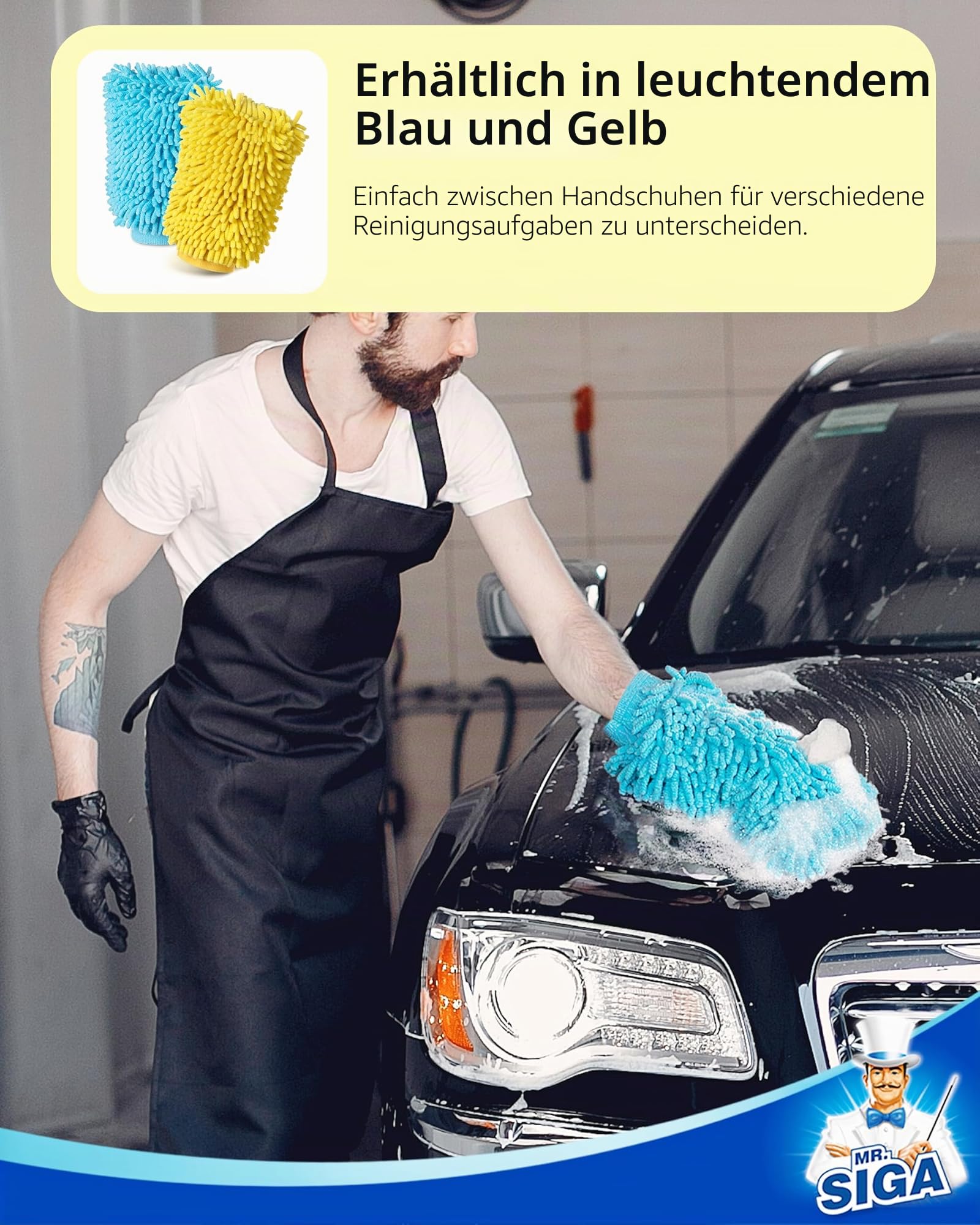 MR.SIGA Mikrofaser-Autowaschhandschuh, Chenille Handschuh für Autoreinigung 7