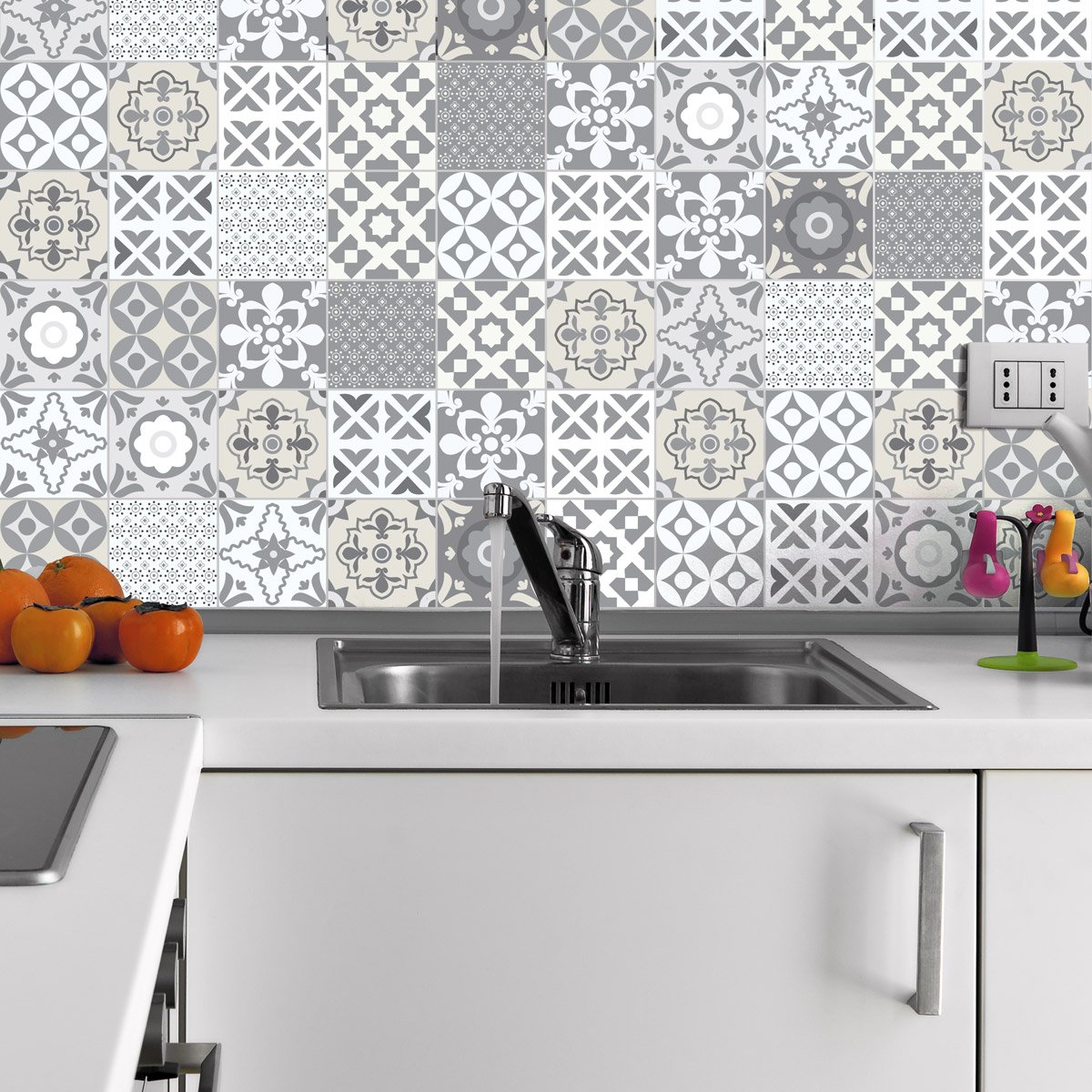 Ambiance Sticker Self-Adhesive Decorative Wall Decal Cement Tile for Bathroom and Kitchen Artistique Nuance de Gris - Pack of 60 Stickers of 20 x 20 cm