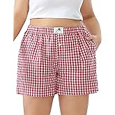 FOREYOND Plus Size Boxer Shorts for Women Gingham Lounge Sleep Plaid Shorts Y2K Beach Bottoms 1XL-5XL