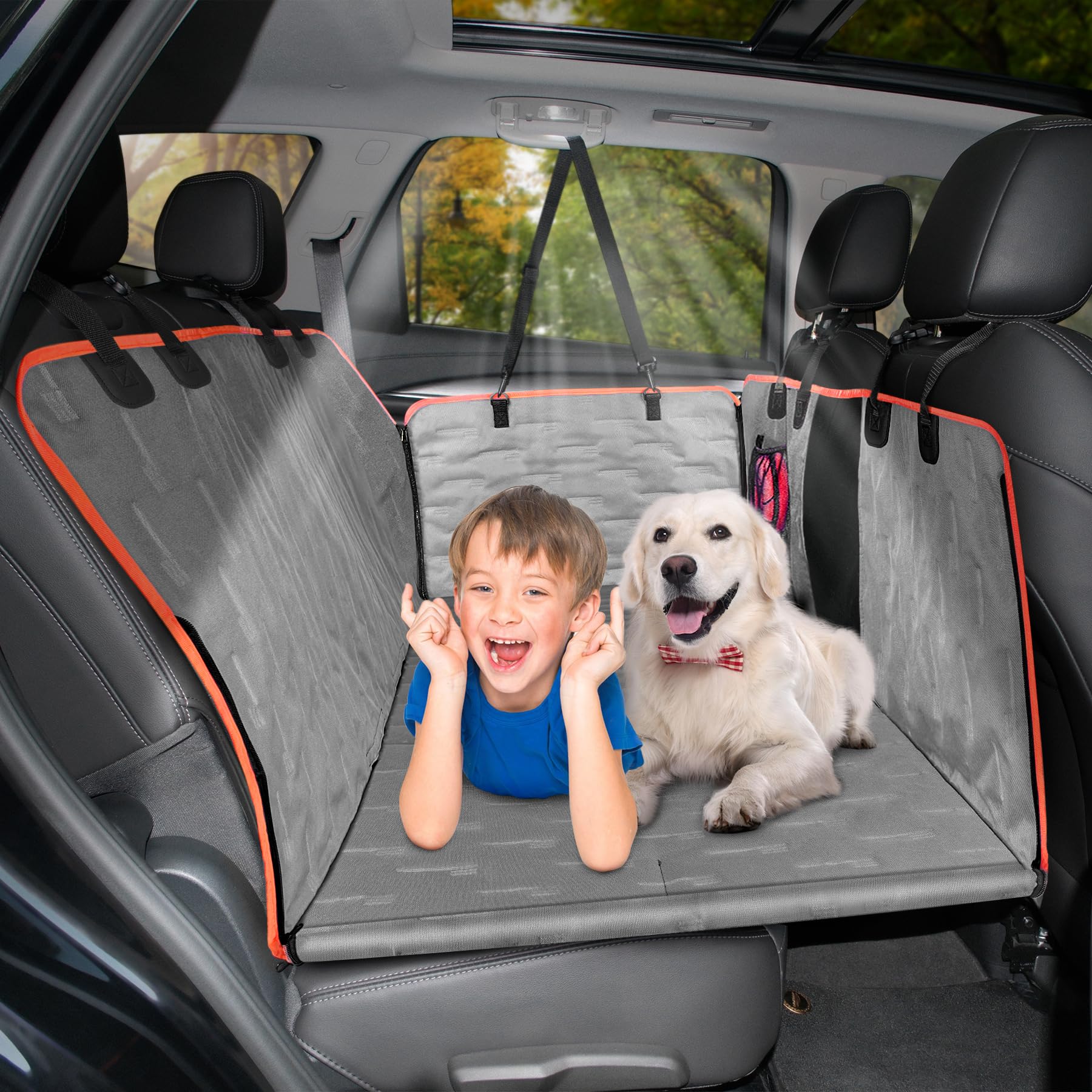 Photo 1 of HOPEPIG Back Seat Extender for Dogs, Dog Car Seat Cover with Mesh Window & Storage Pocket, Waterproof Dog Seat Cover for Back Seat, Pet Backseat Cover for Car SUV Truck, Gray