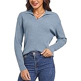 Woolicity Sweaters for Women Long Sleeve Knitted Collared Sweater Polo V Neck Casual Pullover Shirts Jumper Tops