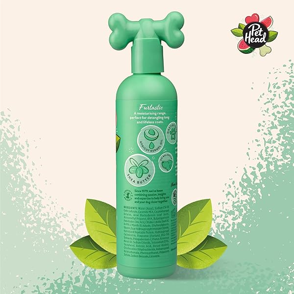 PET HEAD FURTASTIC DOG SHAMPOO | WATERMELON SCENT | DOG SHAMPOO FOR SMELLY DOGS | KNOT DETANGLER | CARE FOR LONG, TANGLY CURLS & COATS | VEGAN | GENTLE FORMULA FOR PUPPIES | MADE IN USA | 16 FL. OZ.