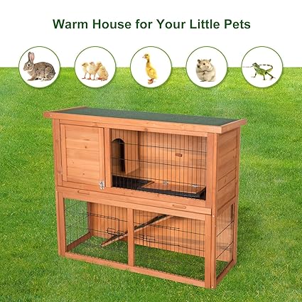 Kinsuite 44 Rabbit Hutch Bunny Cage Wood House 2 Floors Chicken Coop Hen Cage House Pet Hutch For Indoor Outdoor Garden Backyard