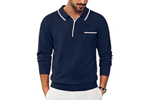 COOFANDY Mens Knit Polo Long Sleeve Collared Sweater Polo Business Casual Polos with Pocket