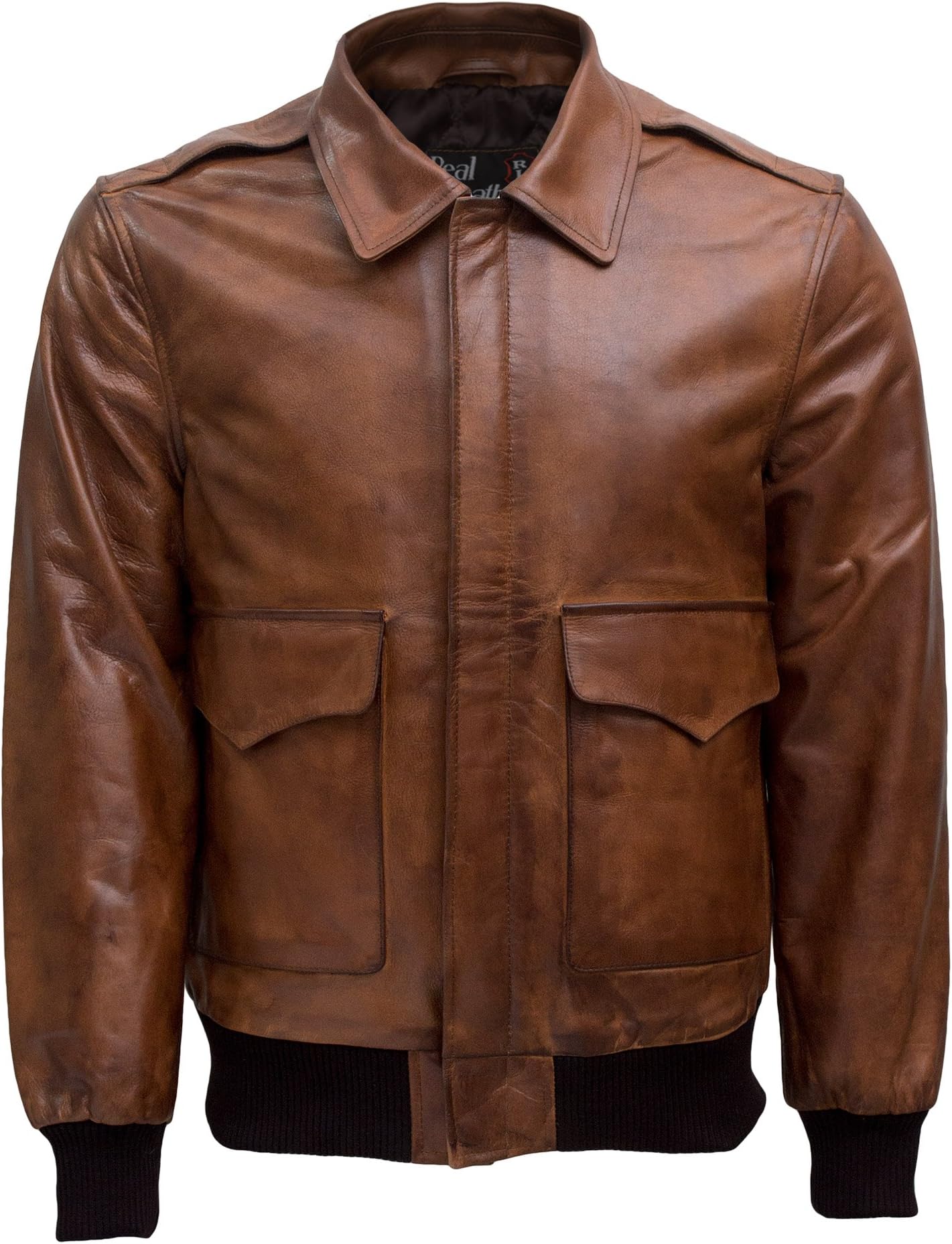 Mens Air Force A-2 Flight Bomber Cowhide Leather Inspired Jacket - Brown Wax