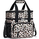 MIAOJIE Insulated Lunch Bag for Women, Double Leakproof Lunch Box Soft Cooler Tote with 5 Pockets, 600D Oxford, EVA Lining, Adjustable Strap for Work, Picnic, Beach&Travel-Leopard Print