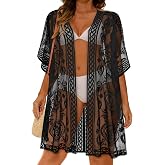 Womens Lace Bathing Suit Cover Up Open Front Swimsuit Coverup Bikini Beach | Plus Size Hawaiian Dresses Swimwear Kimono, Sheer Maxi Loose Fit Casual Cardigan, Cruise Outfits Rompers Summer Vocation 2026