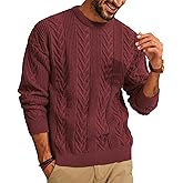 PJ PAUL JONES Mens Crewneck Sweater Casual Cable Knit Pullover Sweater Drop Shoulder Solid Knitted Sweaters