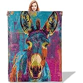 Plistiz Colorful Donkey Art Throw Blanket 50"x60", Animal Lover Blankets for Couch Bed Decor, Soft Flannel Polyester Donkey Gifts for Adults Kids