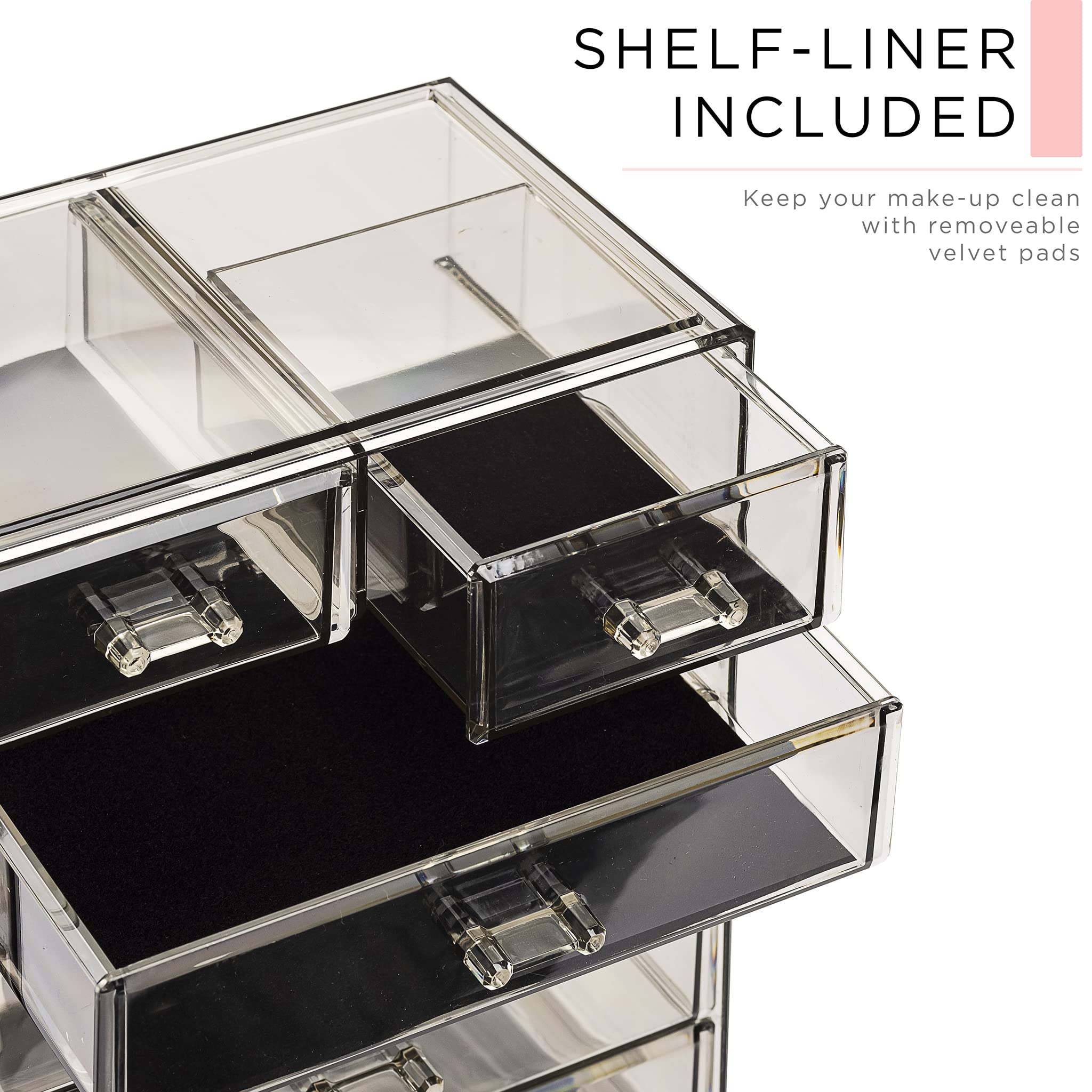 Sorbus Sorbus Clear Cosmetic Makeup Organizer - Make Up & Jewelry Storage, Case & Display - Spacious Design - Great Holder for Dresser, Bathroom, Vanity & Countertop (4 Large, 2 Small Drawers-Black Jewel)