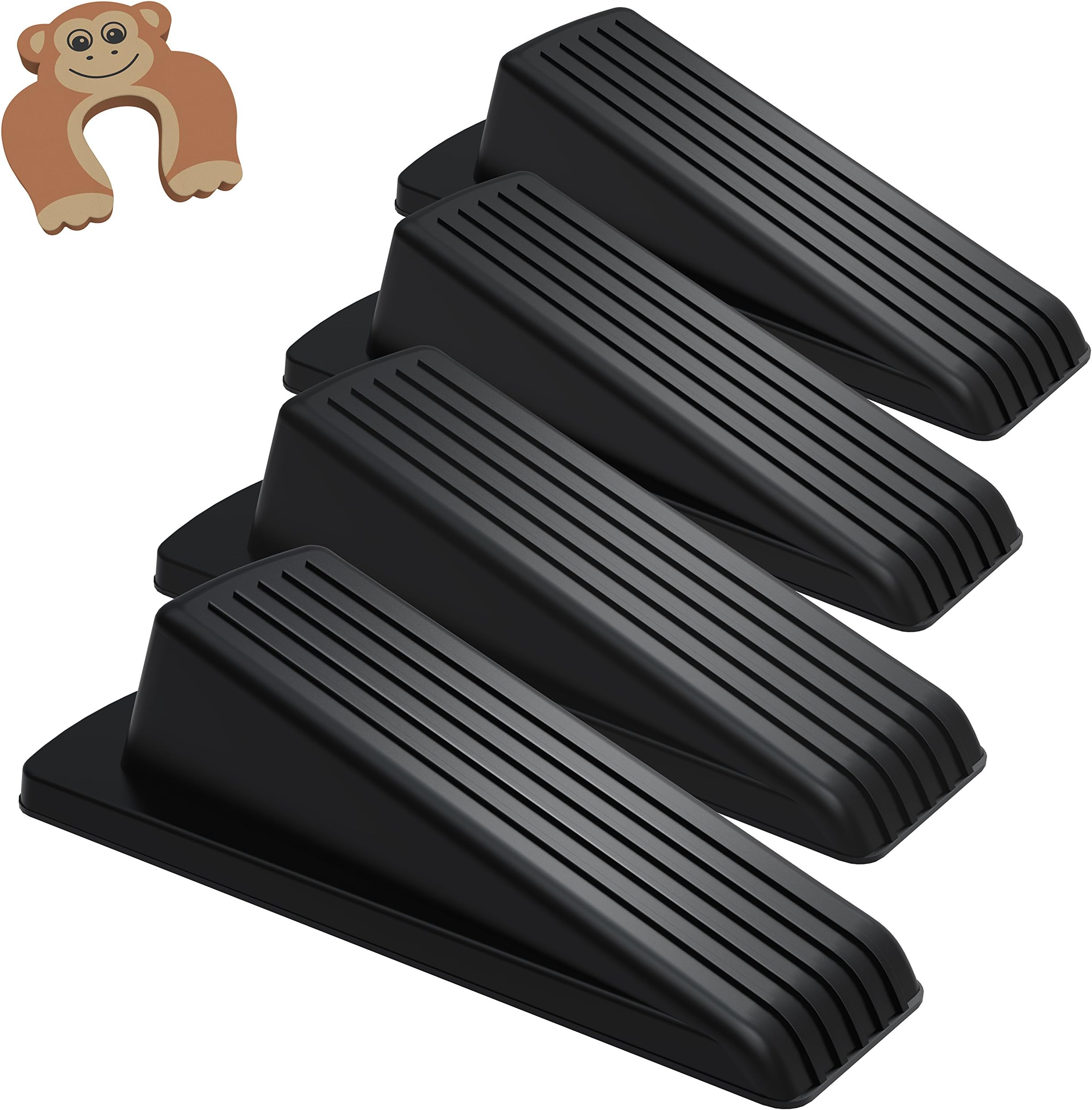 Door Stop, Ezire Premium Door Stopper Wedge Rubber With Finger Pinch Guard- Multi Surface, Non Scratching Slip Resistant Design- Gaps up to 1.2 Inches (Black 4+1Pack)