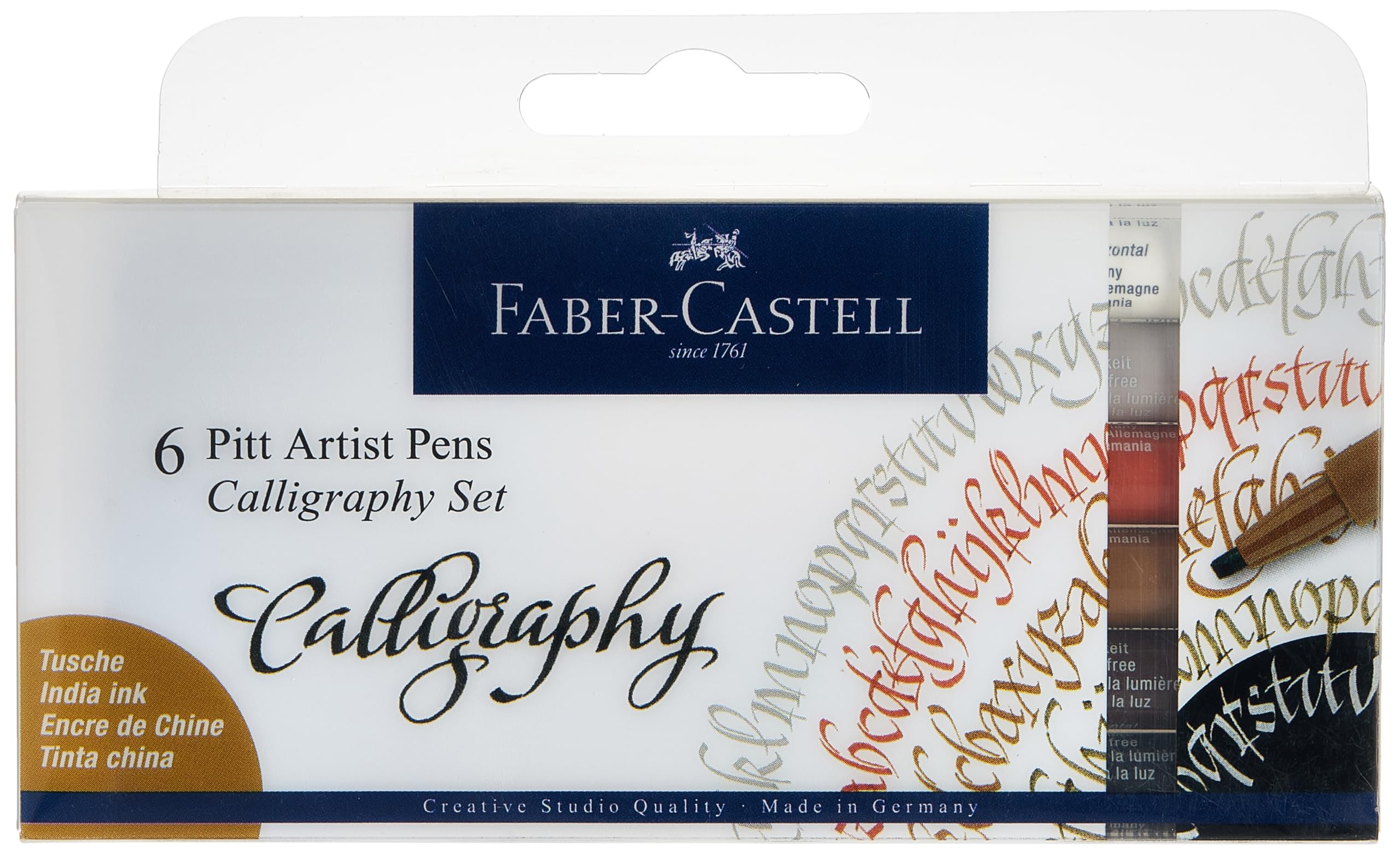 Faber-Castell Creative Studio Pitt Artist Pen Calligraphy India Ink Pen, Set of 6, Art, Craft, Drawing, Sketching, Home, School, University, Colouring
