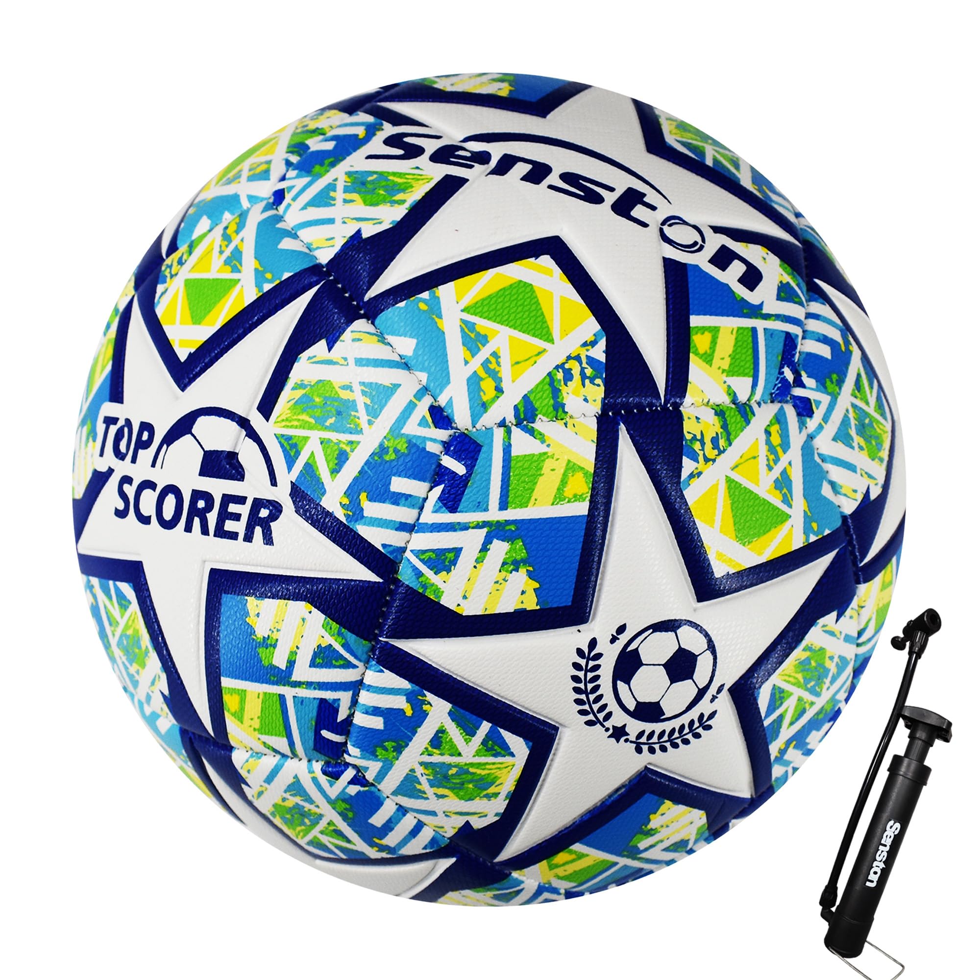 Senston Football Size 5 Professional Game Soccer Ball Embossing Design Official size 5 for Adult/Youth （Blue）